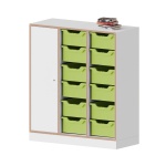 qickly® Schrank, 3 OH, 1 Tür mit Schloss, 12 große Ergo Tray Boxen, B/H/T: 104,2x110,5x42,6 cm 